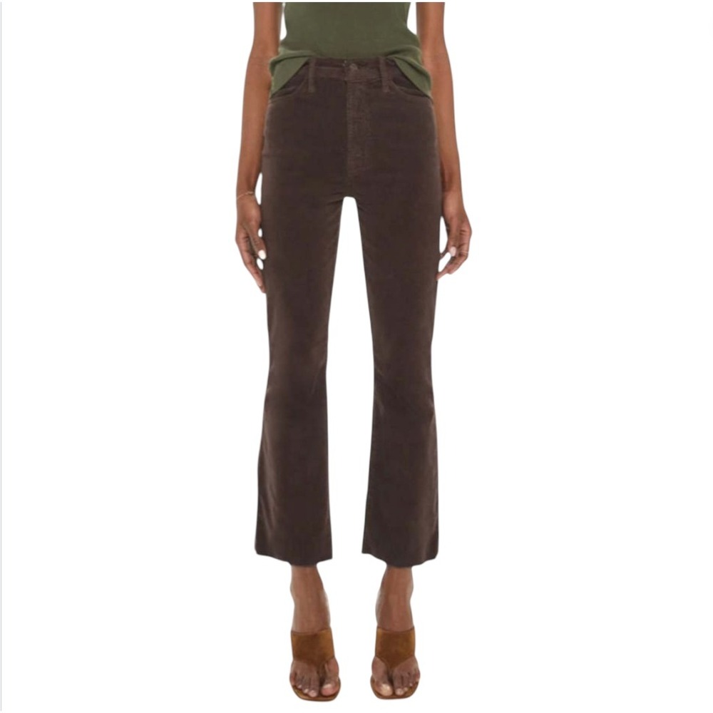 MOTHER The‎ Hustler Ankle Fray Corduroy Pants Hopscotch Brown High Rise Flare 25